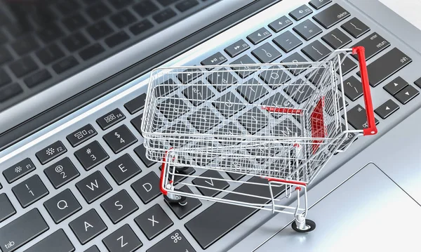 Warenkorb Auf Einer Notebook Tastatur Online Shopping Und Commerce Konzept — Stockfoto