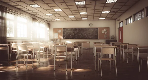 Interior Uma Escola Primária Tradicional Piso Madeira Elementos Vintage Atmosfera — Fotografia de Stock