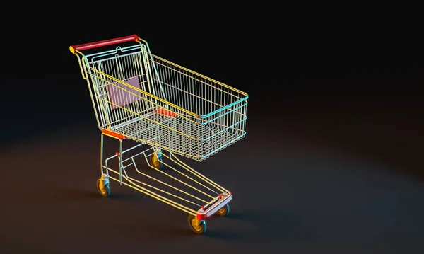 Carrello Della Spesa Vuoto Sfondo Nero Concetto Shopping Online Resa — Foto Stock