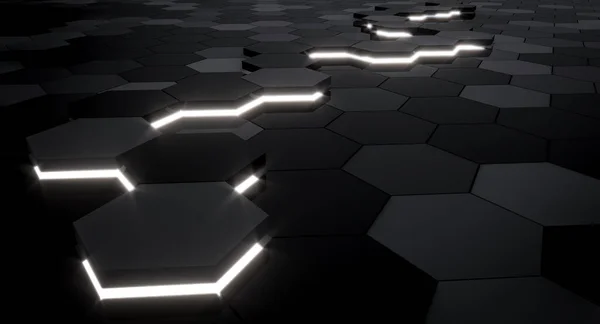 Siyah Gölgeli Minimalist Arkaplan Işık Yanıp Sönen Altıgen Geometrik Şekiller — Stok fotoğraf