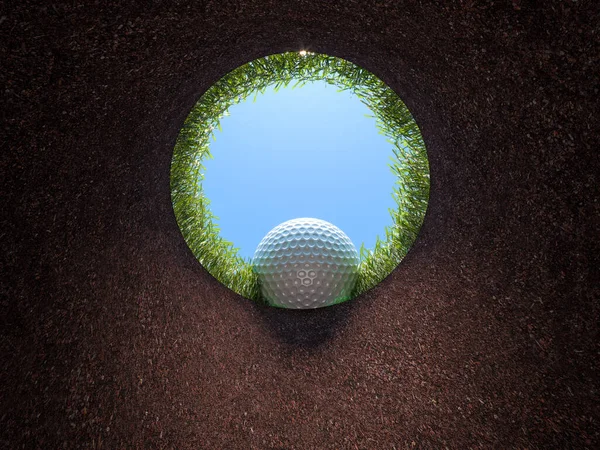 Golf Deliği Içeriden Görüş Top Düşüşü Gökyüzü Çimen Manzarası Boyutlu — Stok fotoğraf