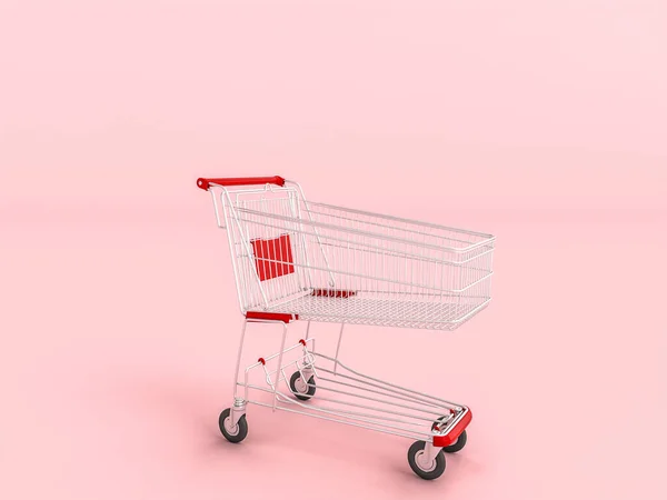 Leere Einkaufswagen Auf Rosa Hintergrund Niemand Der Nähe Darstellung Konzept — Stockfoto