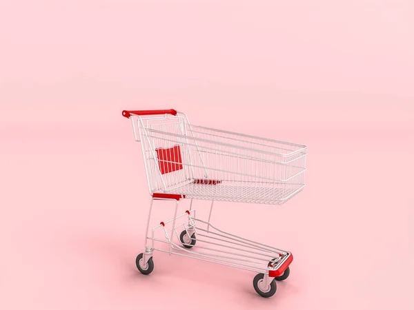 Carrito Compras Vacío Sobre Fondo Rosa Hay Nadie Render Concepto — Foto de Stock