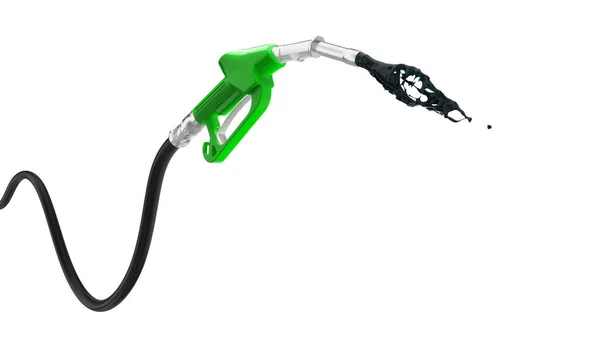 Зелений Бензиновий Насос Якого Виходить Нафта Ізольовано Білому Тлі Нікого — стокове фото