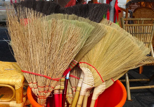 Handmade Brooms Made From Bamboo Branches — Stock Photo, Image