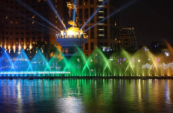 Kaohsiung Taiwan February 2020 Colorful Water Show Takes Place Lantern — Stock Photo, Image