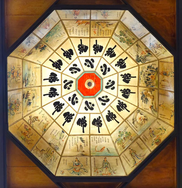 Kaohsiung Taiwan January 2020 Octagon Ceiling Light Illustrations Buddhist Scriptures — Stock Photo, Image