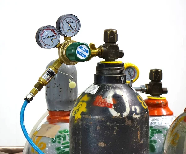 Kaohsiung Taiwan March 2019 Oxygen Tanks Pressure Gauges Used Demonstrate — Stock Photo, Image