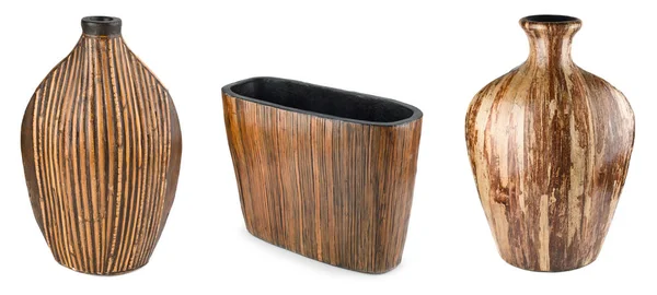 Conjunto de vaso de madeira isolado — Fotografia de Stock