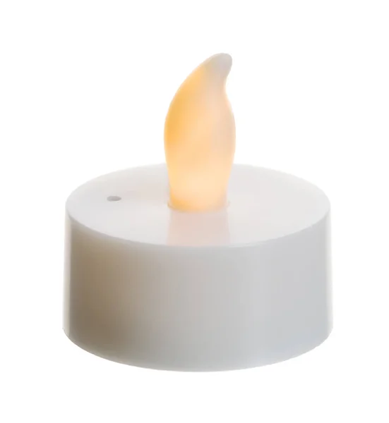 One artificial candle burns, isolated — Stock Photo, Image