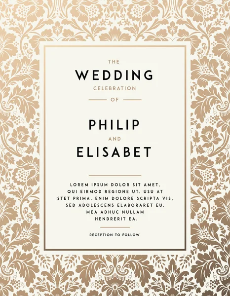 Vintage Baroque Style Wedding Invitation Card Template Elegant Formal Design With Damask Wedding Invitation Card Vintage Template