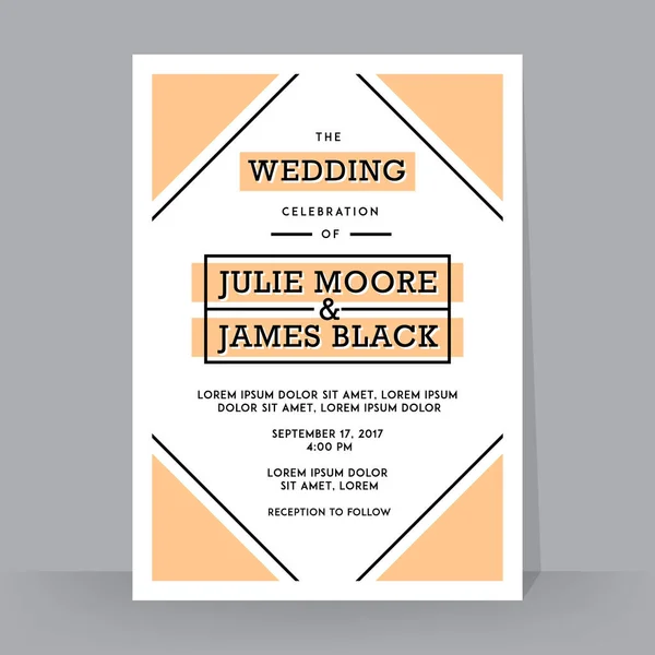 Plantilla de invitación de boda retro. Decoración de tradición para la boda. Ilustración vectorial — Vector de stock