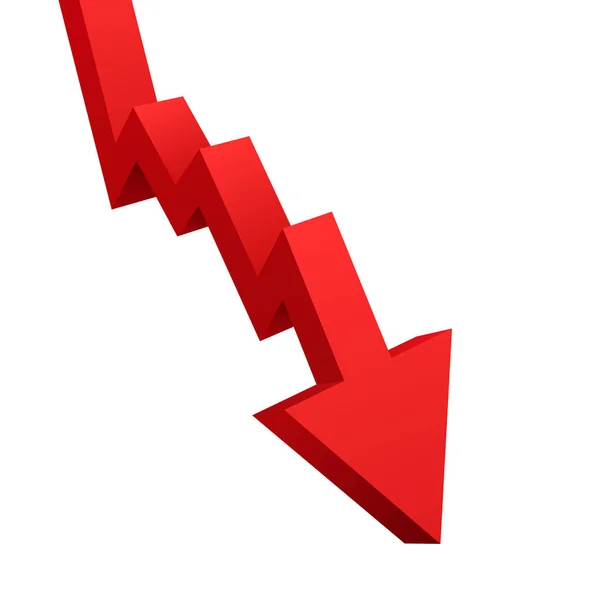 Gráfico de flecha roja que baja aislado sobre fondo blanco — Vector de stock