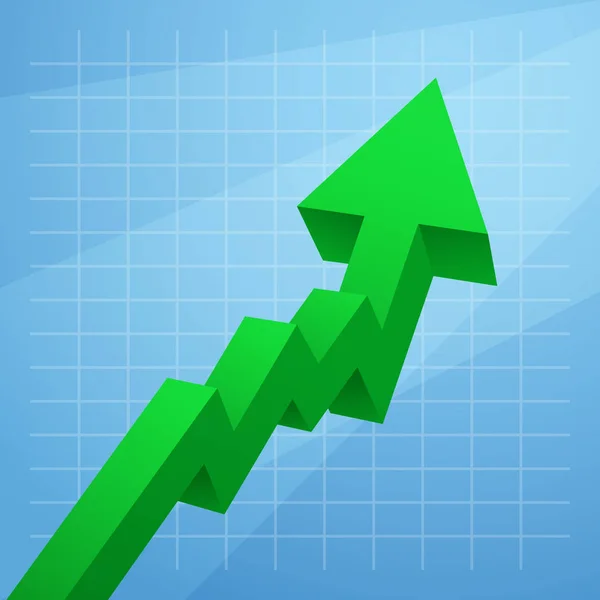 Gráfico de flecha verde se eleva hacia arriba aislado sobre fondo blanco — Archivo Imágenes Vectoriales