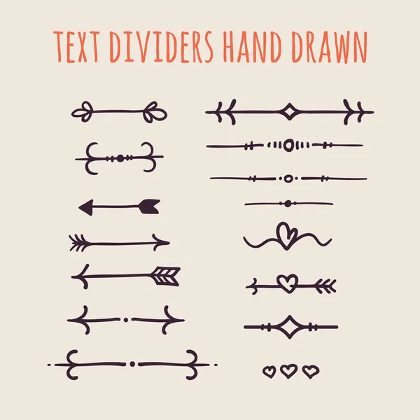 Conjunto de divisores de texto dibujados a mano aislados sobre fondo claro — Archivo Imágenes Vectoriales