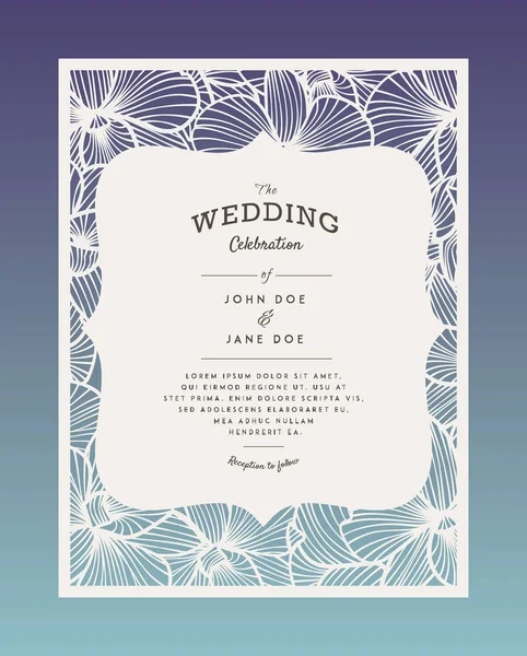 Invito di nozze vettoriale tagliato al laser con fiori di orchidea per pannello decorativo — Vettoriale Stock