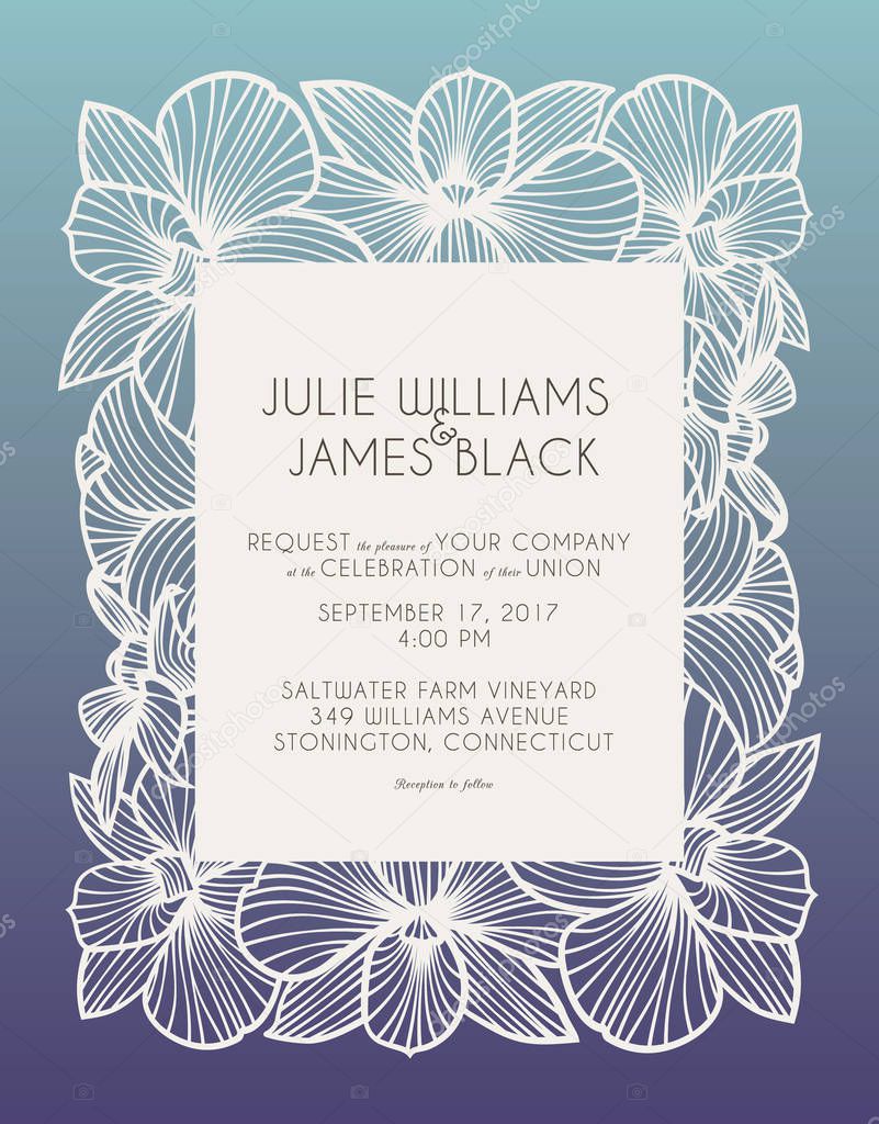 Laser cut vector wedding invitation with orchid flowers for decorative panel