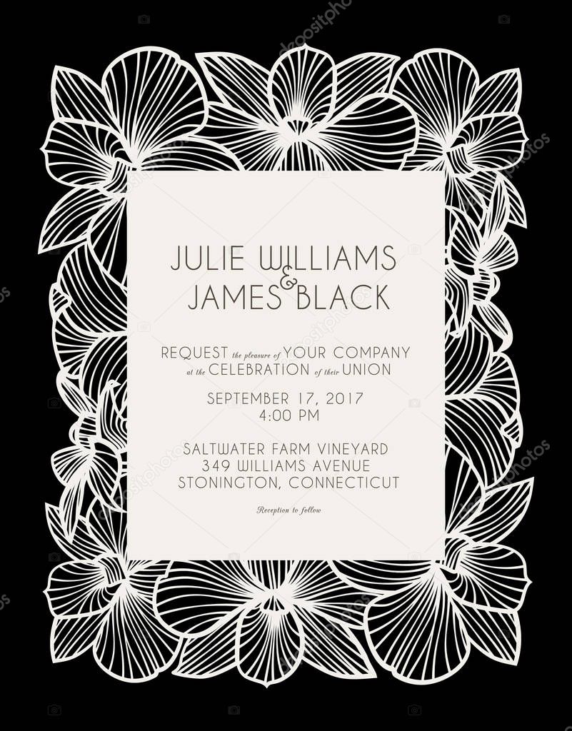 Laser cut vector wedding invitation with orchid flowers for decorative panel