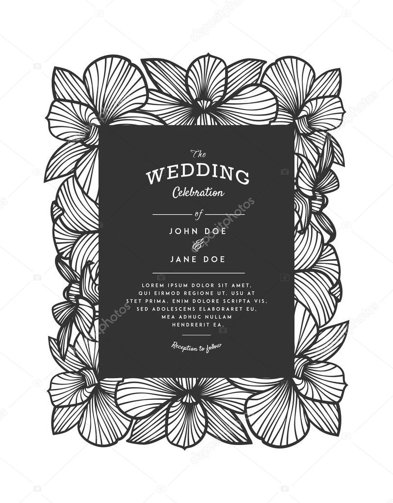 Laser cut vector wedding invitation with orchid flowers for decorative panel