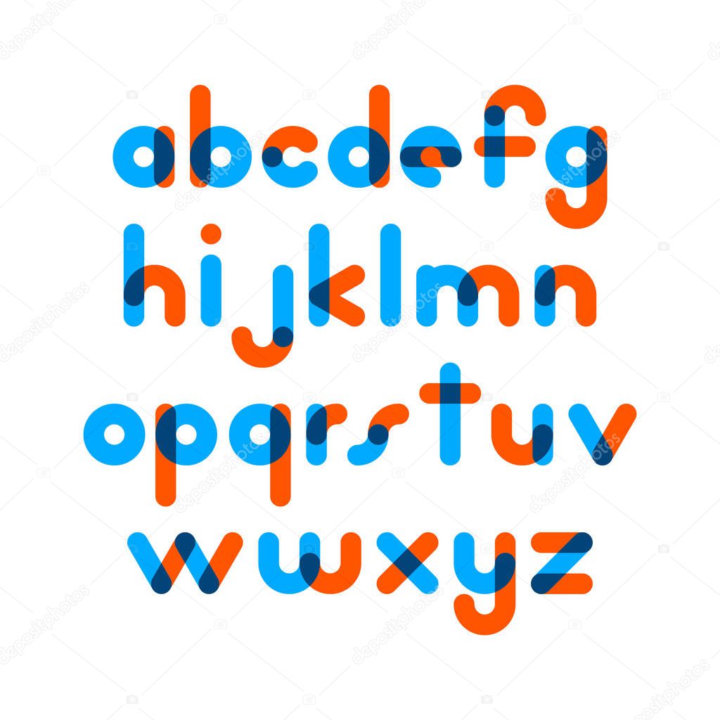 Overlapping colorful rounded flat font. Vector letters althabet