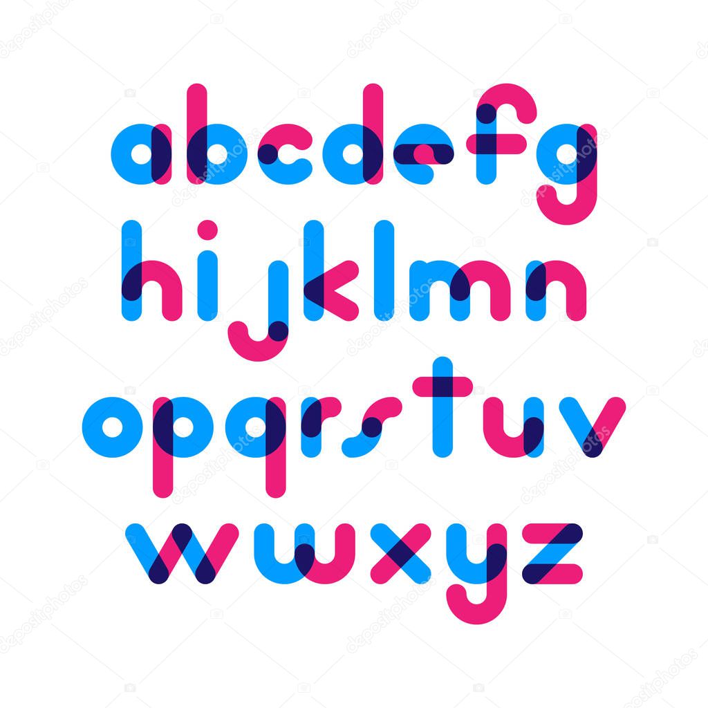 Overlapping colorful rounded flat font. Vector letters althabet