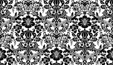 Vektör sorunsuz damask deseni. Siyah beyaz görüntü. Zengin süsleme, duvar kağıtları için eski Damascus tarzı desen Tekstil, Scrapbooking vb.
