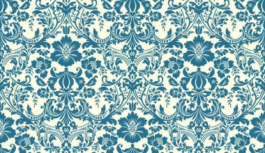 Vektör sorunsuz damask deseni. Mavi ve Fildişi görüntü. Zengin süsleme, duvar kağıtları için eski Damascus tarzı desen Tekstil, Scrapbooking vb.