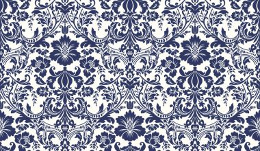 Vektör sorunsuz damask deseni. Mavi ve Fildişi görüntü. Zengin süsleme, duvar kağıtları için eski Damascus tarzı desen Tekstil, Scrapbooking vb.