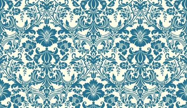 Padrão de damasco sem costura vetorial. Imagem azul e marfim. Ornamento rico, velho padrão de estilo Damasco para papéis de parede, têxtil, Scrapbooking etc . —  Vetores de Stock