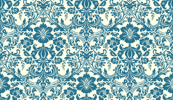 Vector seamless damask pattern. Blue and ivory image. Rich ornament, old Damascus style pattern for wallpapers, textile, Scrapbooking etc.