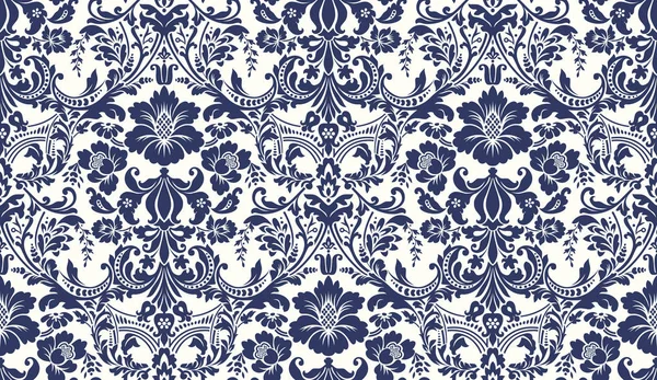 Padrão de damasco sem costura vetorial. Imagem azul e marfim. Ornamento rico, velho padrão de estilo Damasco para papéis de parede, têxtil, Scrapbooking etc . —  Vetores de Stock