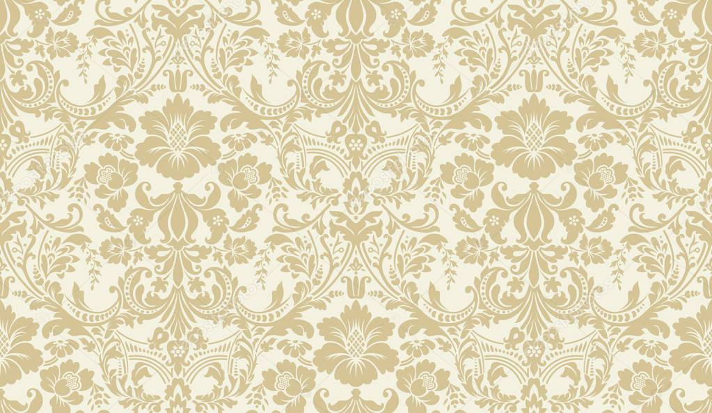 Vector seamless damask pattern. Golden and ivory image. Rich ornament, old Damascus style pattern for wallpapers, textile, Scrapbooking etc.