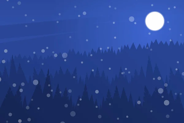 Лес на ночном небе. Ночной рождественский пейзаж. Силуэт сосен и снега — стоковый вектор