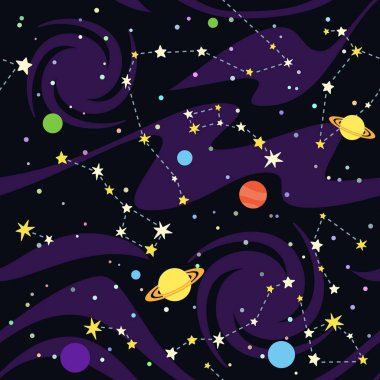 Seamless pattern of constellations on black background clipart