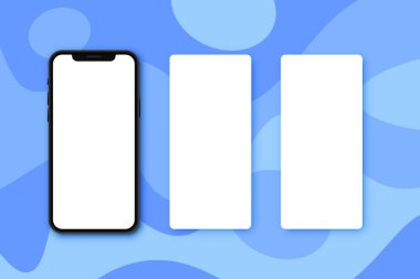 Vektör Mockup modern cep telefonu ve boş ekran. Vektör mobil cihaz konsepti. Mavi arka planda izole edilmiş şekilde modelle. Vektör illüstrasyonu Akıllı Telefon