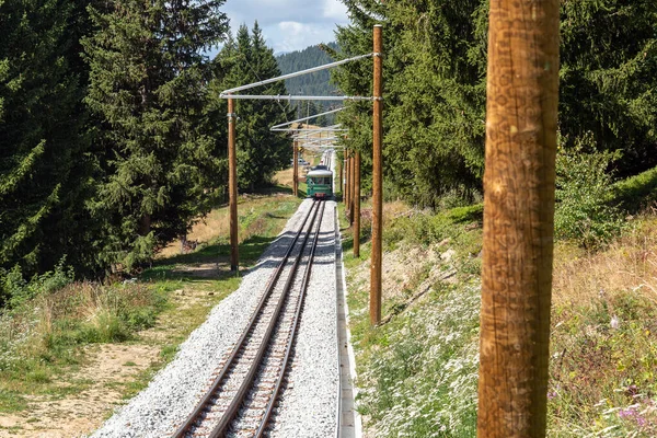 Linea tranviaria del Monte Bianco - treno ferroviario a cremagliera più alto della Francia . — Foto Stock