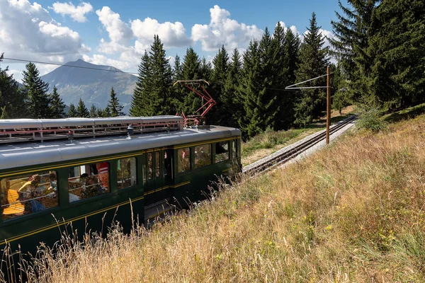 Linha Mont Blanc Tramway - trem ferroviário de rack mais alto da França . — Fotografia de Stock