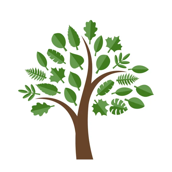 Árbol con diferentes hojas decorativas — Vector de stock