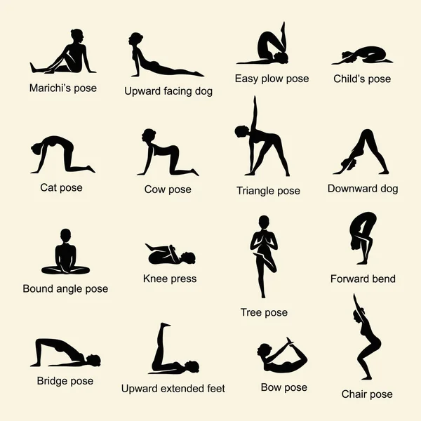 Set di pose yoga — Vettoriale Stock