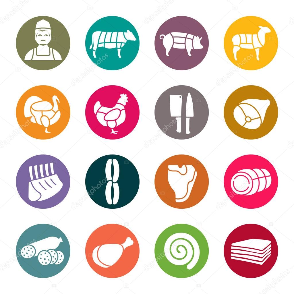 butchery icons set 