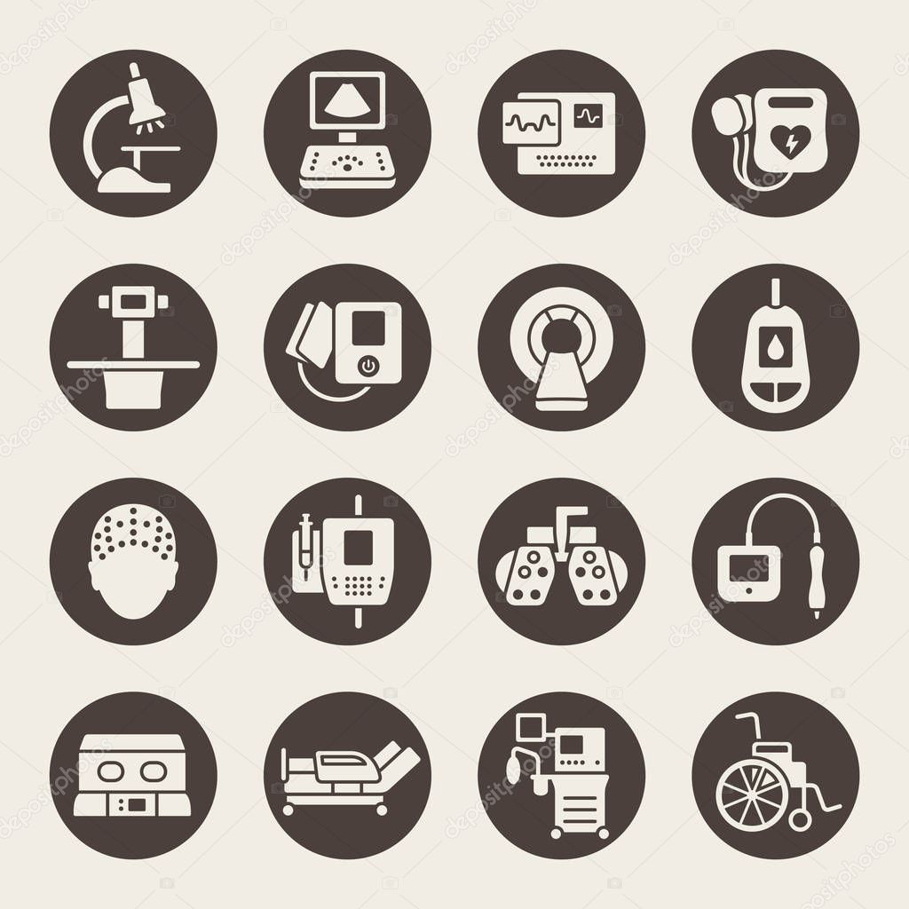 medical equipment icons set
