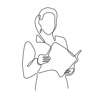 Dizin satırı simgesine sahip iş kadını, basitçe vektör illüstrasyonu  