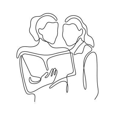 Kitap satırı simgesi olan kızlar, basitçe vektör illüstrasyonu  