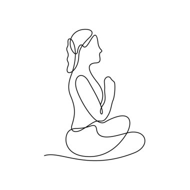 yoga kız çizgisi simgesi, basitçe vektör illüstrasyonu  