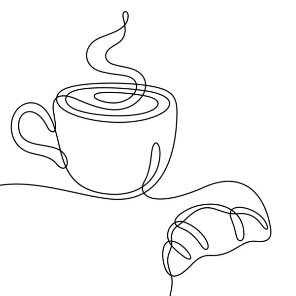Icona Della Linea Caffè Croissant Semplicemente Illustrazione Vettoriale — Vettoriale Stock