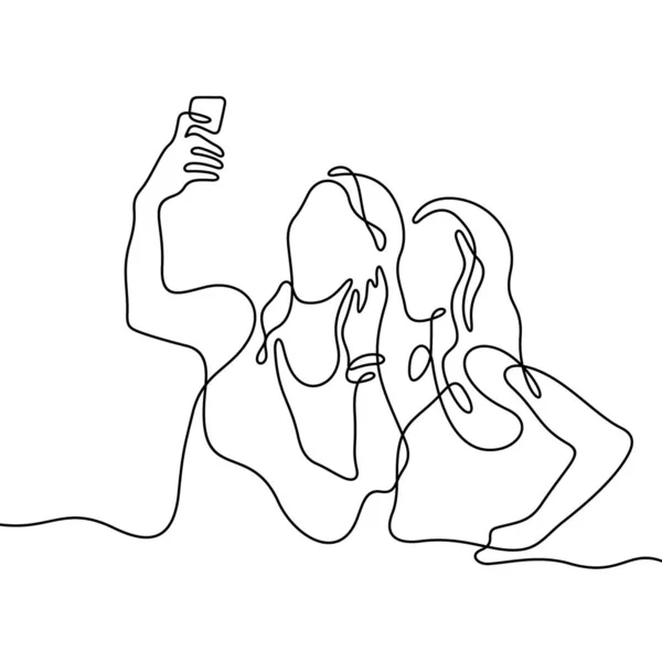 Selfie Çizgisi Ikonu Yapan Kızlar Basitçe Vektör Illüstrasyonu — Stok Vektör