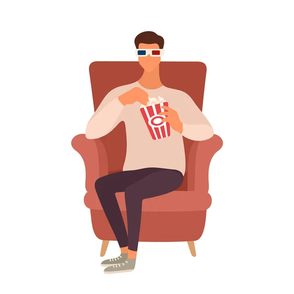 Mann Isst Popcorn Einfach Vektorillustration — Stockvektor