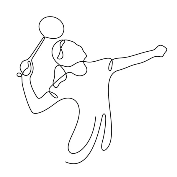 Meisje Spelen Badminton Lijn Pictogram Gewoon Vector Illustratie — Stockvector