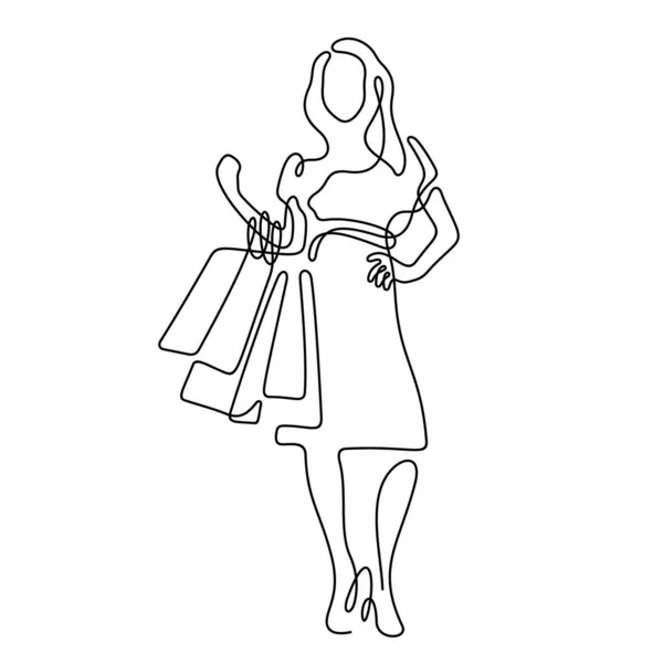 Woman Shopping Line Icon Simply Vector Illustration — Stock Vector