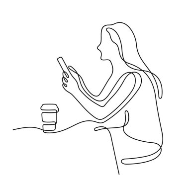 Kahve çizgisi simgesi olan kız, basitçe vektör illüstrasyonu  